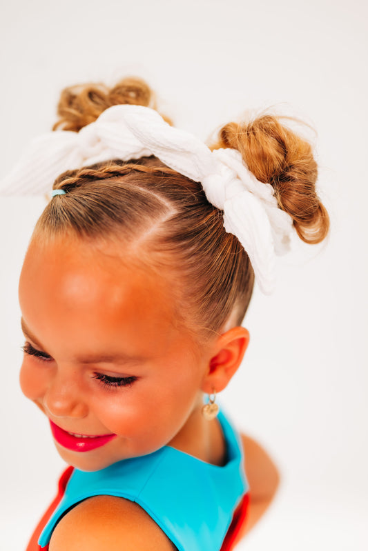 Bow Pigtail Scrunchie Set in White